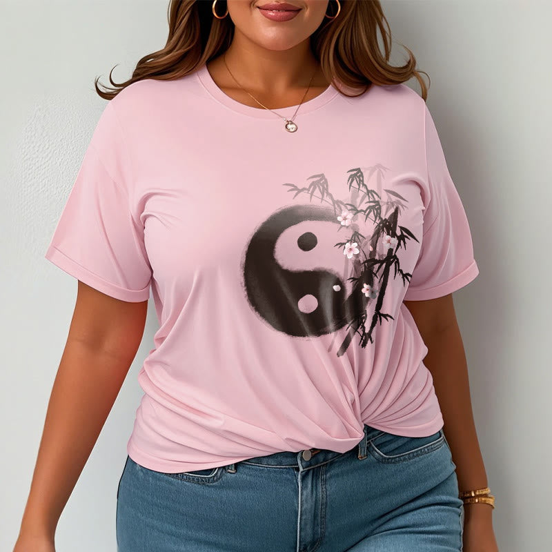 Buddha Stones T-Shirt mit Yin-Yang-Bambus-Kirschblütenmuster - image 12