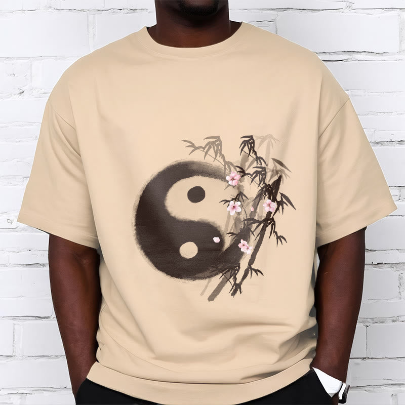 Buddha Stones T-Shirt mit Yin-Yang-Bambus-Kirschblütenmuster - image 8