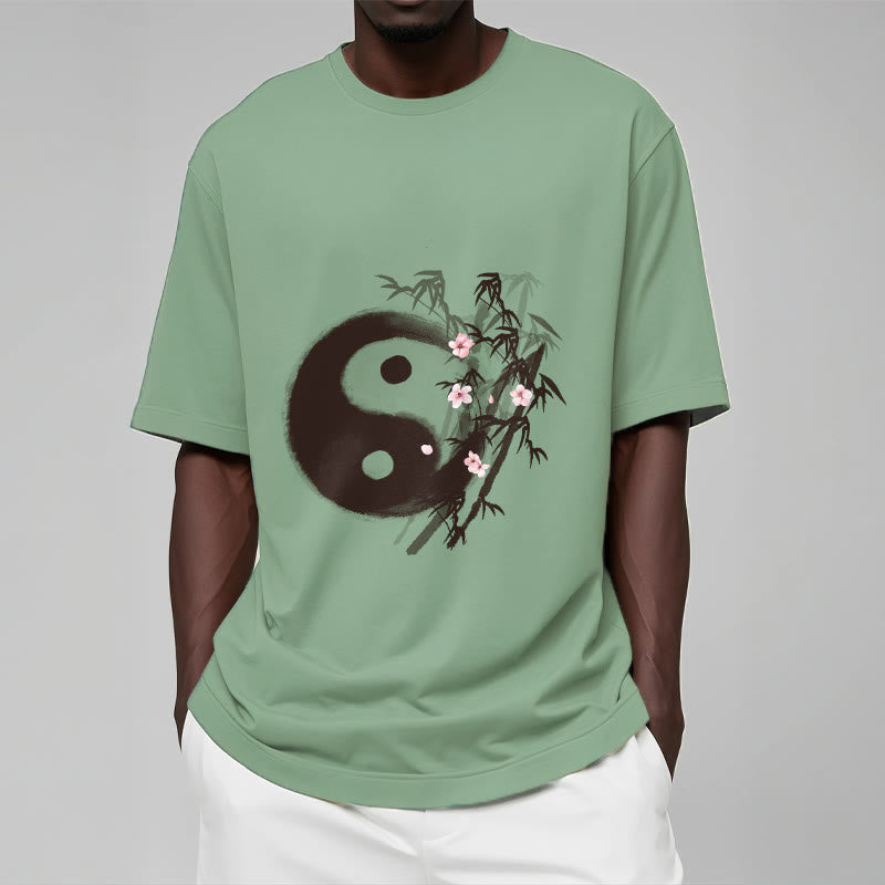 Buddha Stones T-Shirt mit Yin-Yang-Bambus-Kirschblütenmuster - image 14