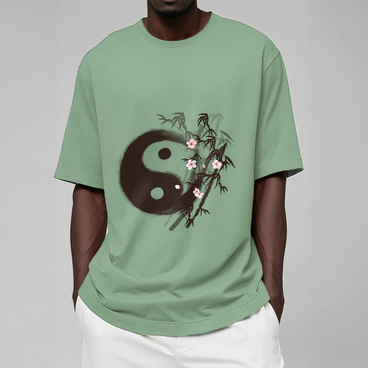 Buddha Stones T-Shirt mit Yin-Yang-Bambus-Kirschblütenmuster - image 14