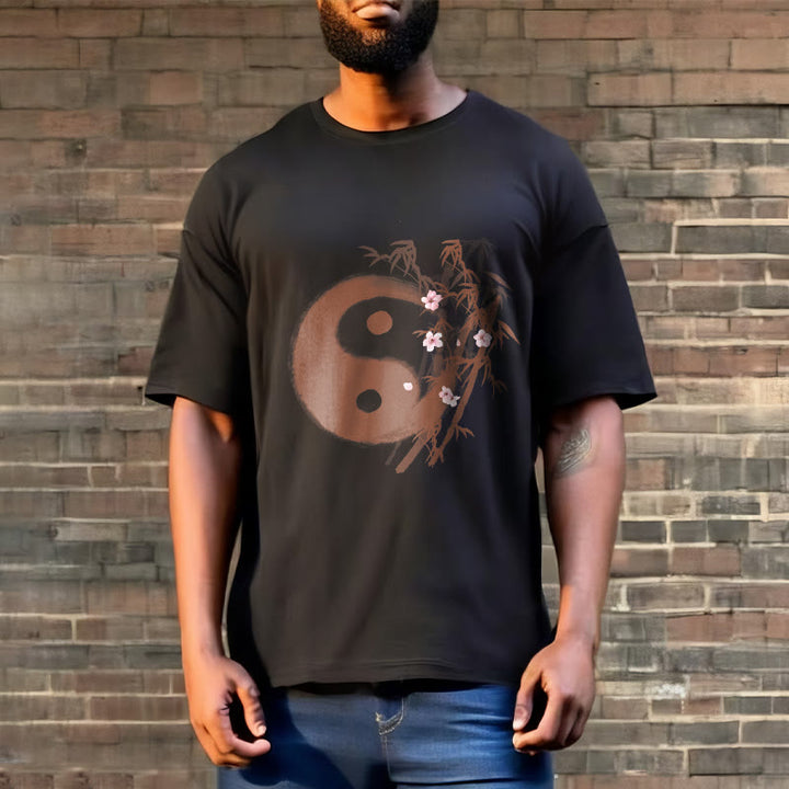 Buddha Stones T-Shirt mit Yin-Yang-Bambus-Kirschblütenmuster - image 5