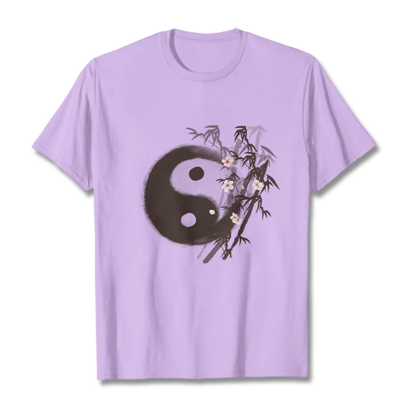 Buddha Stones T-Shirt mit Yin-Yang-Bambus-Kirschblütenmuster - Pflaume - 2XL - image 15