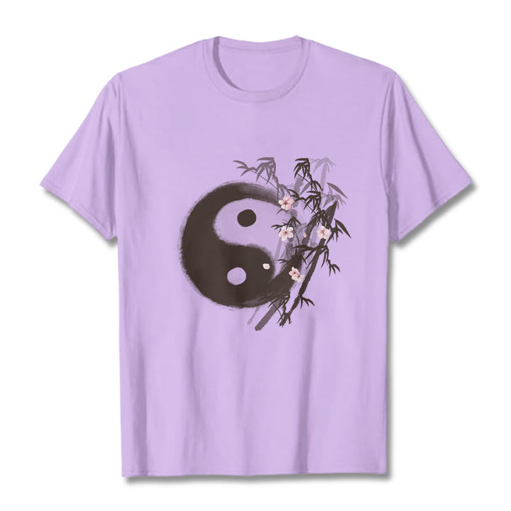 Buddha Stones T-Shirt mit Yin-Yang-Bambus-Kirschblütenmuster - Pflaume - 2XL - image 15