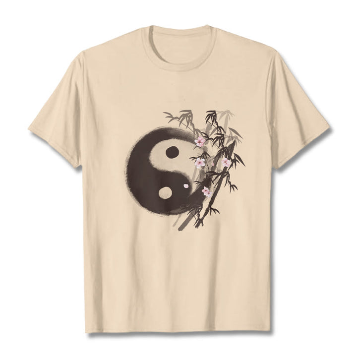 Buddha Stones T-Shirt mit Yin-Yang-Bambus-Kirschblütenmuster - Biskuit - 2XL - image 7