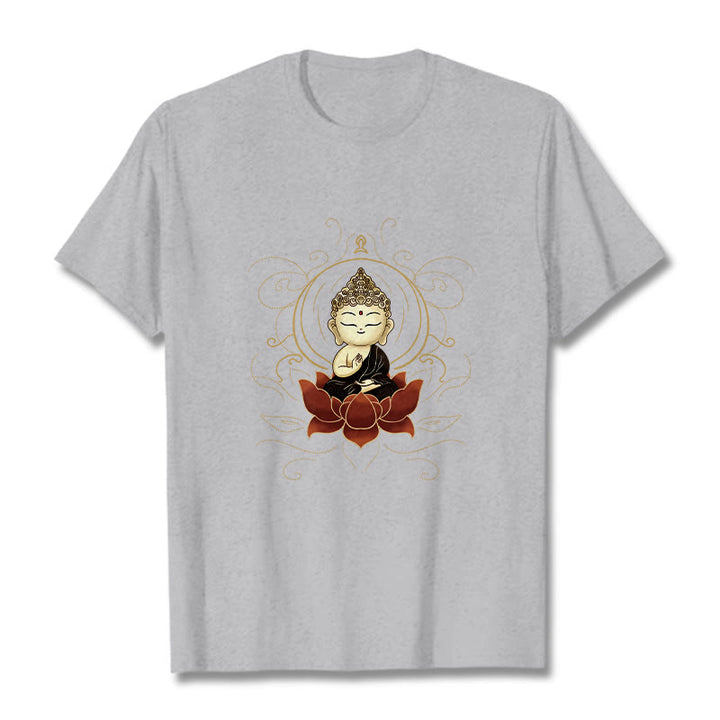 Buddha Stones Ruhigen Sitzenden Buddha Lotus Muster T T-shirt - Hellgrau - 2XL - image 20