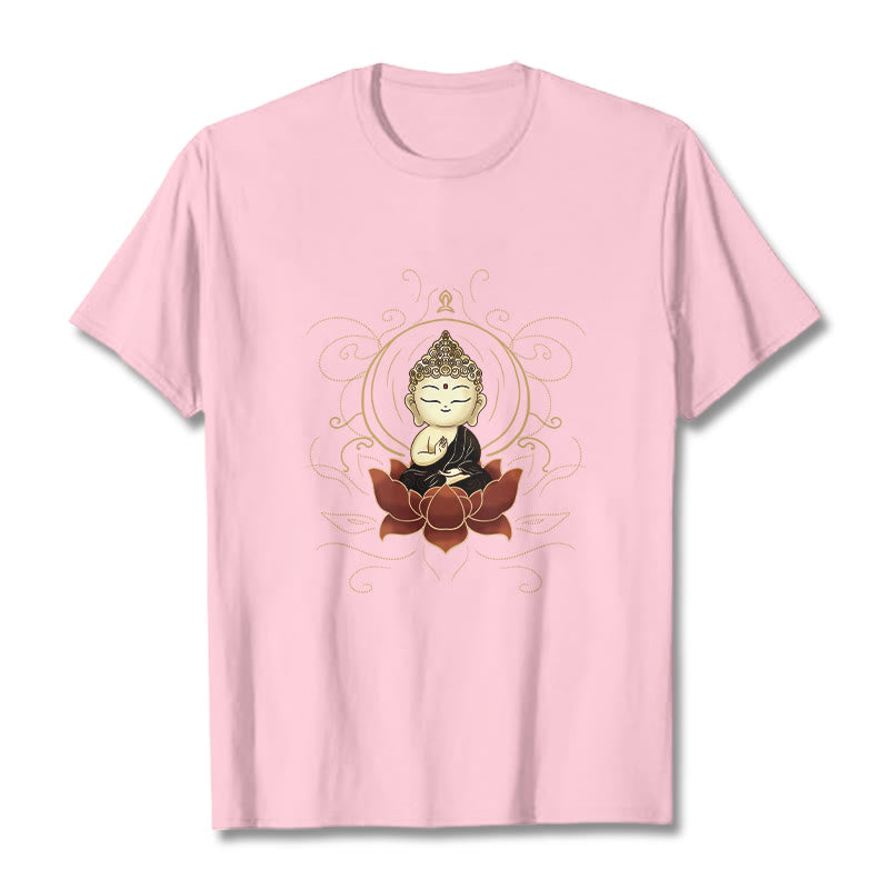 Buddha Stones Ruhigen Sitzenden Buddha Lotus Muster T T-shirt - Hellrosa - 2XL - image 13