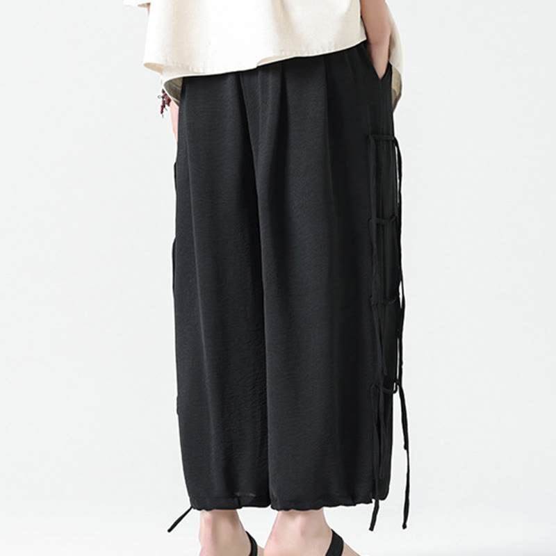 Buddha Stones Lässige, lockere Spandex-Hose mit Lanyard-Design und Taillenseil für Herren in der Länge 7–8 mit Taschen - image 5