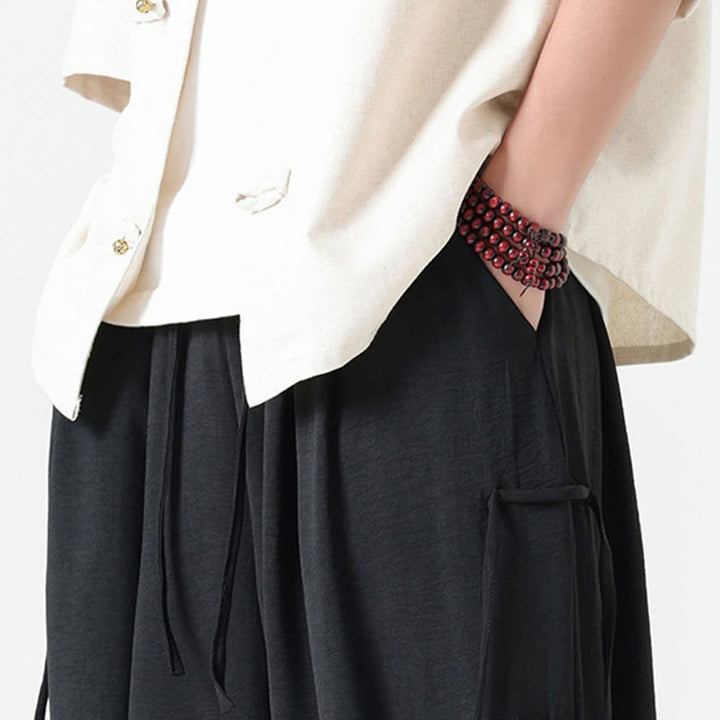 Buddha Stones Lässige, lockere Spandex-Hose mit Lanyard-Design und Taillenseil für Herren in der Länge 7–8 mit Taschen - image 12