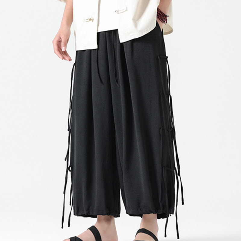 Buddha Stones Lässige, lockere Spandex-Hose mit Lanyard-Design und Taillenseil für Herren in der Länge 7–8 mit Taschen - image 2
