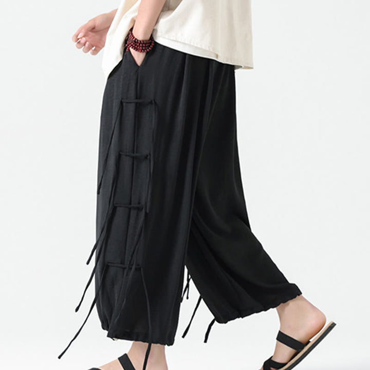 Buddha Stones Lässige, lockere Spandex-Hose mit Lanyard-Design und Taillenseil für Herren in der Länge 7–8 mit Taschen - image 11
