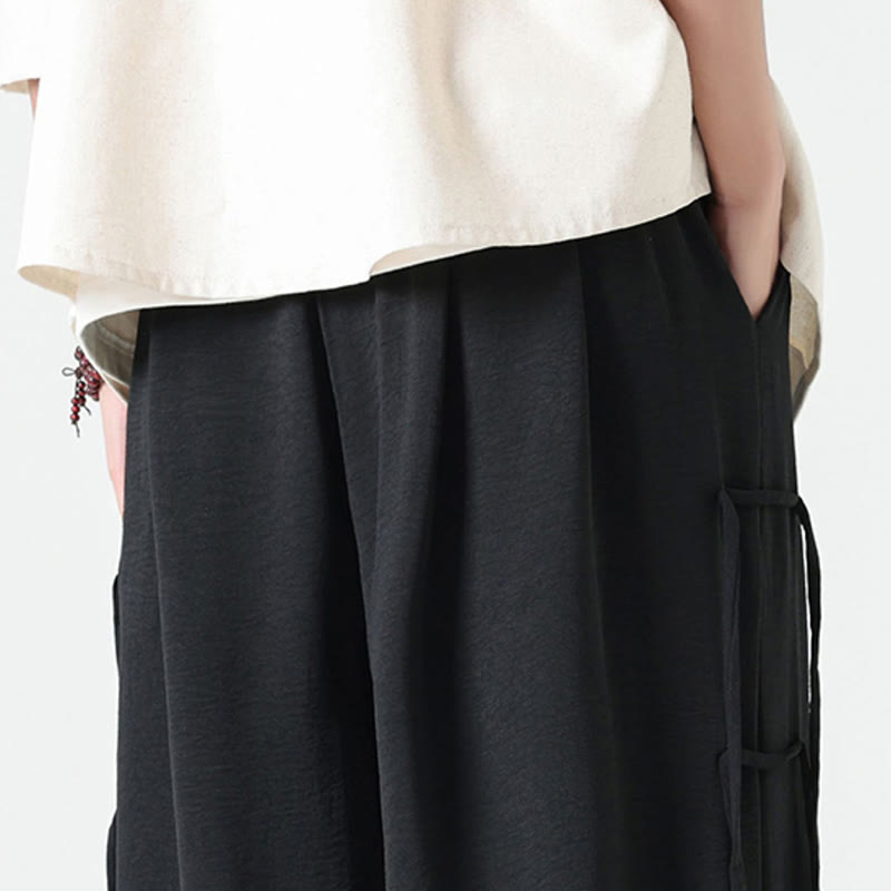 Buddha Stones Lässige, lockere Spandex-Hose mit Lanyard-Design und Taillenseil für Herren in der Länge 7–8 mit Taschen - image 9