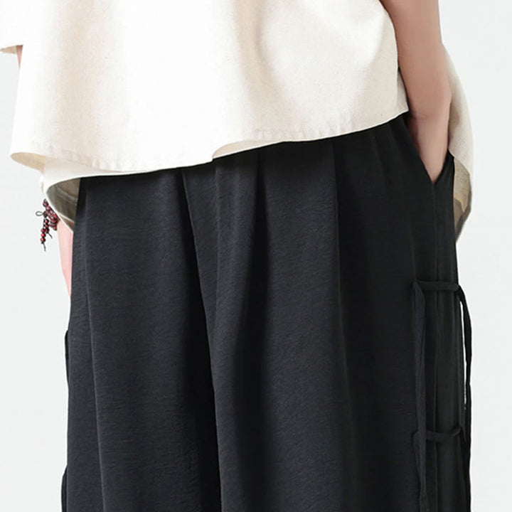 Buddha Stones Lässige, lockere Spandex-Hose mit Lanyard-Design und Taillenseil für Herren in der Länge 7–8 mit Taschen - image 9