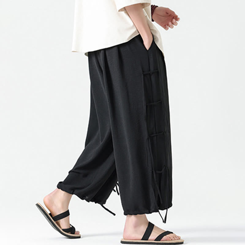 Buddha Stones Lässige, lockere Spandex-Hose mit Lanyard-Design und Taillenseil für Herren in der Länge 7–8 mit Taschen - image 4