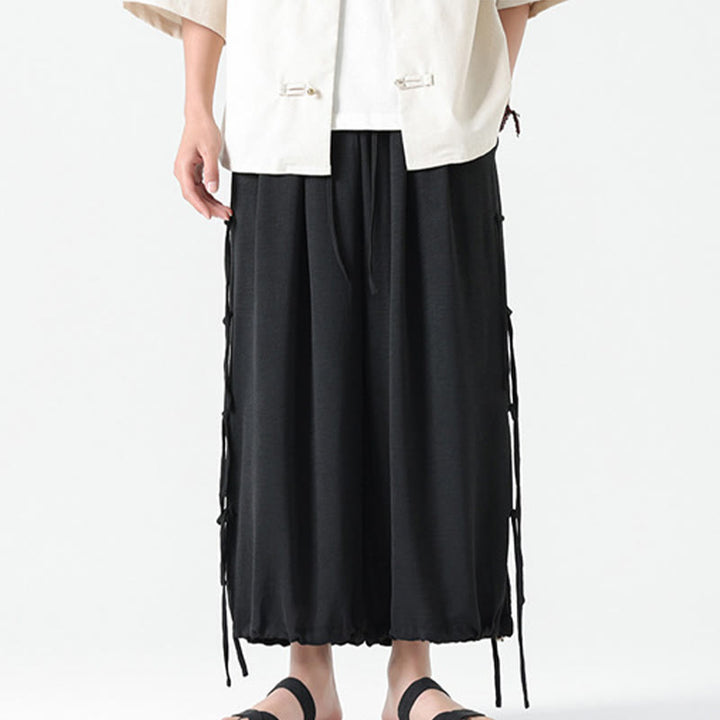 Buddha Stones Lässige, lockere Spandex-Hose mit Lanyard-Design und Taillenseil für Herren in der Länge 7–8 mit Taschen - image 6