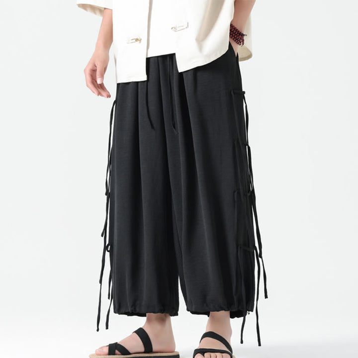 Buddha Stones Lässige, lockere Spandex-Hose mit Lanyard-Design und Taillenseil für Herren in der Länge 7–8 mit Taschen - image 7