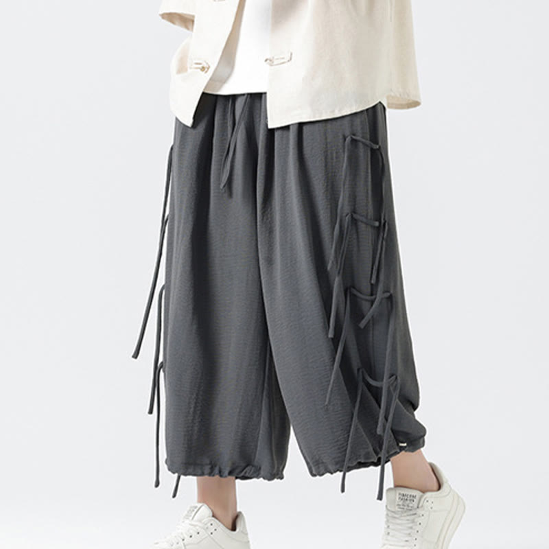 Buddha Stones Lässige, lockere Spandex-Hose mit Lanyard-Design und Taillenseil für Herren in der Länge 7–8 mit Taschen - Dunkelgrau - US/ UK/AU46,EU56 (5XL) - image 15