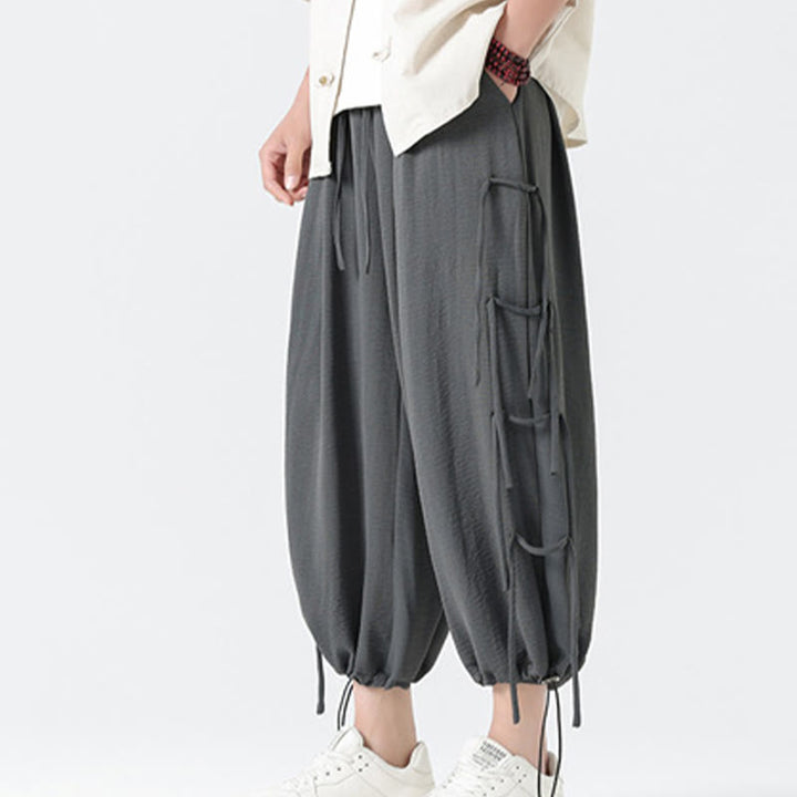 Buddha Stones Lässige, lockere Spandex-Hose mit Lanyard-Design und Taillenseil für Herren in der Länge 7–8 mit Taschen - image 19