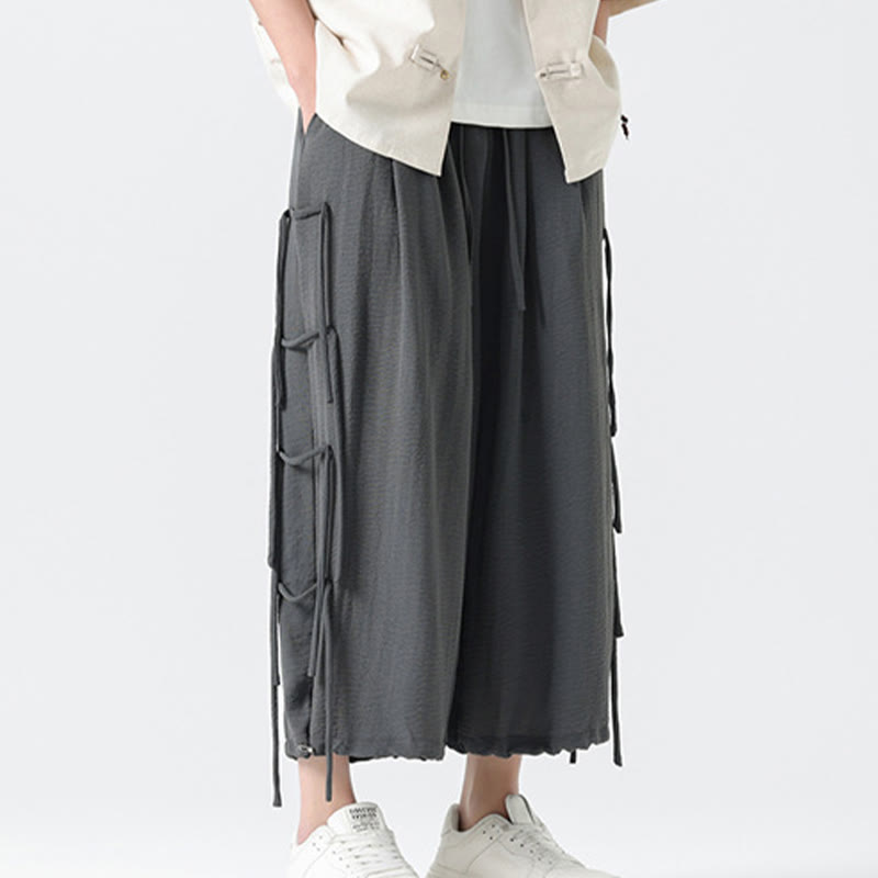 Buddha Stones Lässige, lockere Spandex-Hose mit Lanyard-Design und Taillenseil für Herren in der Länge 7–8 mit Taschen - image 17