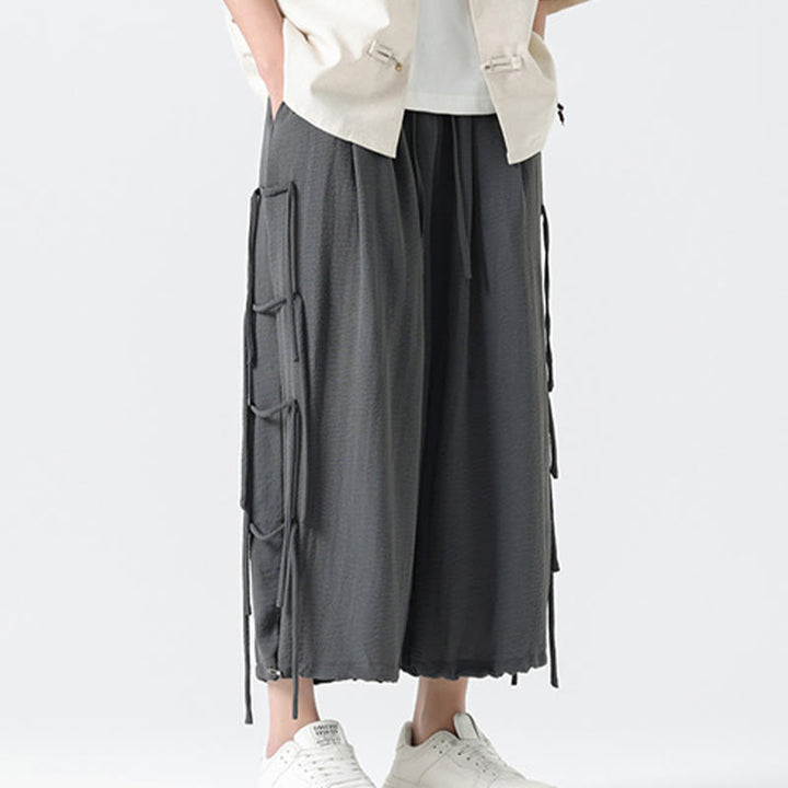 Buddha Stones Lässige, lockere Spandex-Hose mit Lanyard-Design und Taillenseil für Herren in der Länge 7–8 mit Taschen - image 17