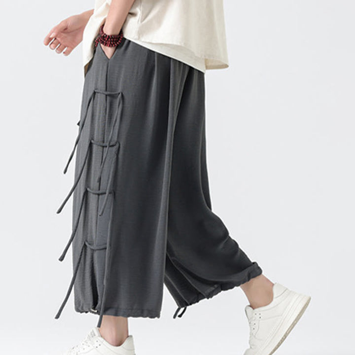 Buddha Stones Lässige, lockere Spandex-Hose mit Lanyard-Design und Taillenseil für Herren in der Länge 7–8 mit Taschen - image 16