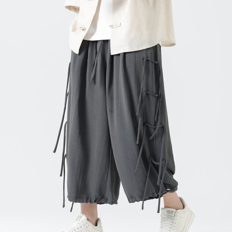 Buddha Stones Lässige, lockere Spandex-Hose mit Lanyard-Design und Taillenseil für Herren in der Länge 7–8 mit Taschen - image 22