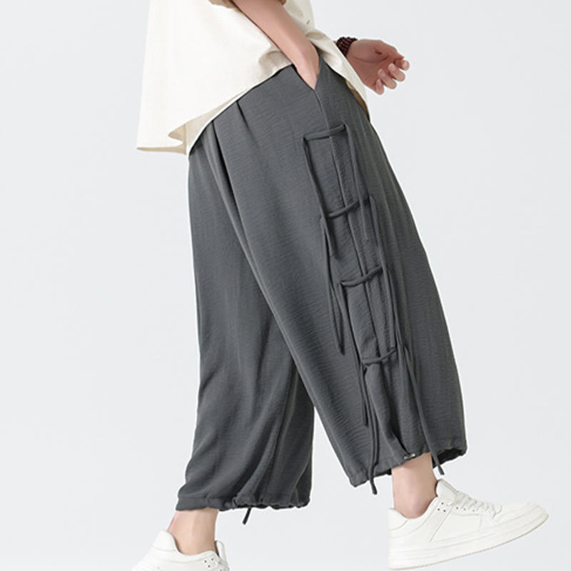 Buddha Stones Lässige, lockere Spandex-Hose mit Lanyard-Design und Taillenseil für Herren in der Länge 7–8 mit Taschen - image 20