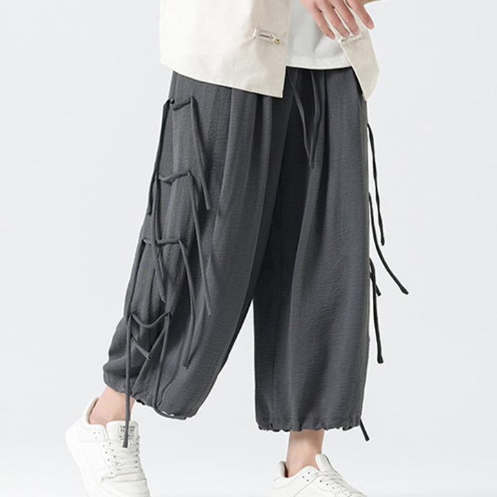 Buddha Stones Lässige, lockere Spandex-Hose mit Lanyard-Design und Taillenseil für Herren in der Länge 7–8 mit Taschen - image 21