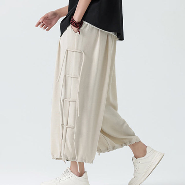 Buddha Stones Lässige, lockere Spandex-Hose mit Lanyard-Design und Taillenseil für Herren in der Länge 7–8 mit Taschen - image 25