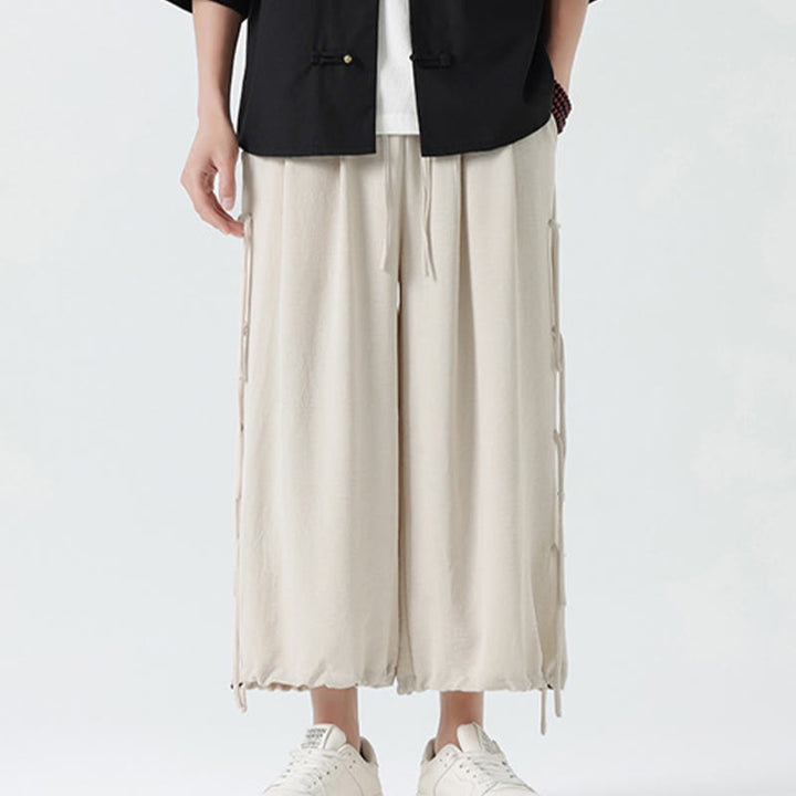 Buddha Stones Lässige, lockere Spandex-Hose mit Lanyard-Design und Taillenseil für Herren in der Länge 7–8 mit Taschen - image 27