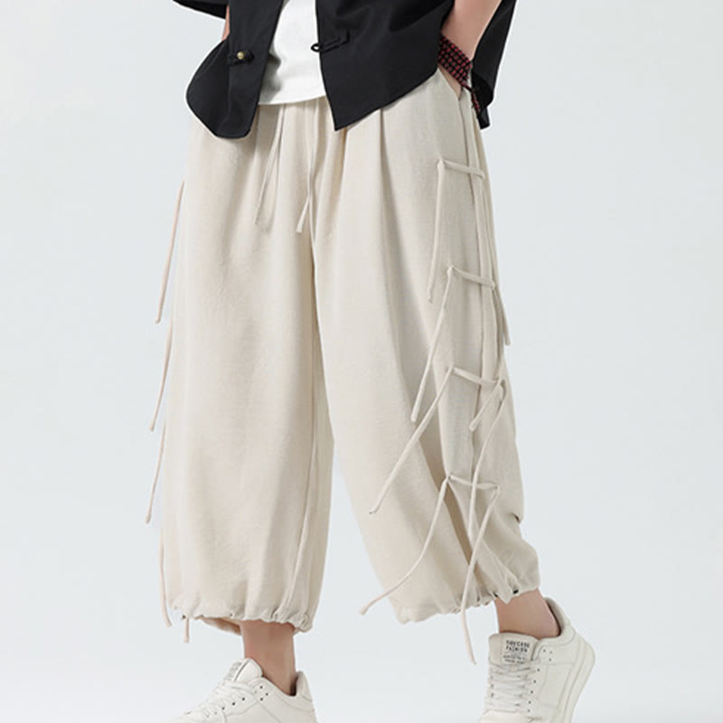 Buddha Stones Lässige, lockere Spandex-Hose mit Lanyard-Design und Taillenseil für Herren in der Länge 7–8 mit Taschen - Beige - US/ UK/AU46,EU56 (5XL) - image 23