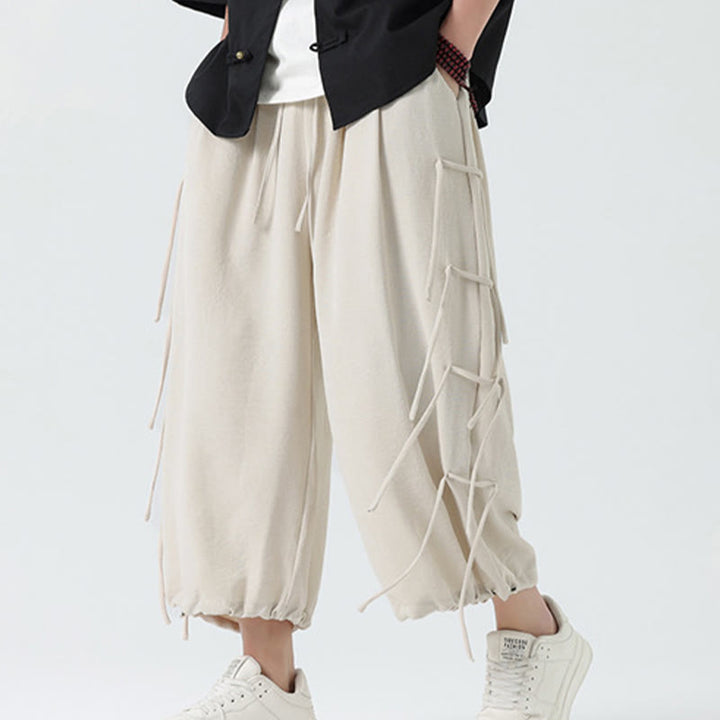 Buddha Stones Lässige, lockere Spandex-Hose mit Lanyard-Design und Taillenseil für Herren in der Länge 7–8 mit Taschen - Beige - US/ UK/AU46,EU56 (5XL) - image 23