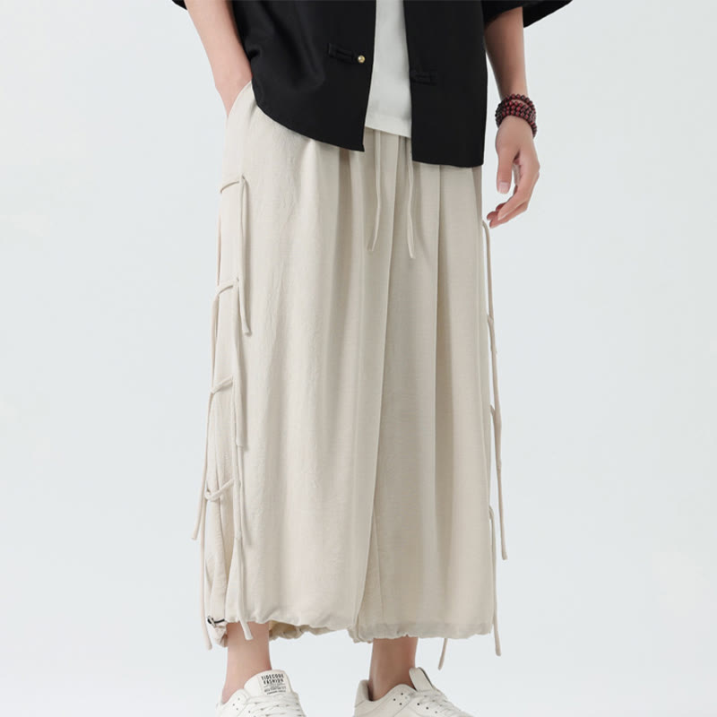Buddha Stones Lässige, lockere Spandex-Hose mit Lanyard-Design und Taillenseil für Herren in der Länge 7–8 mit Taschen - image 30