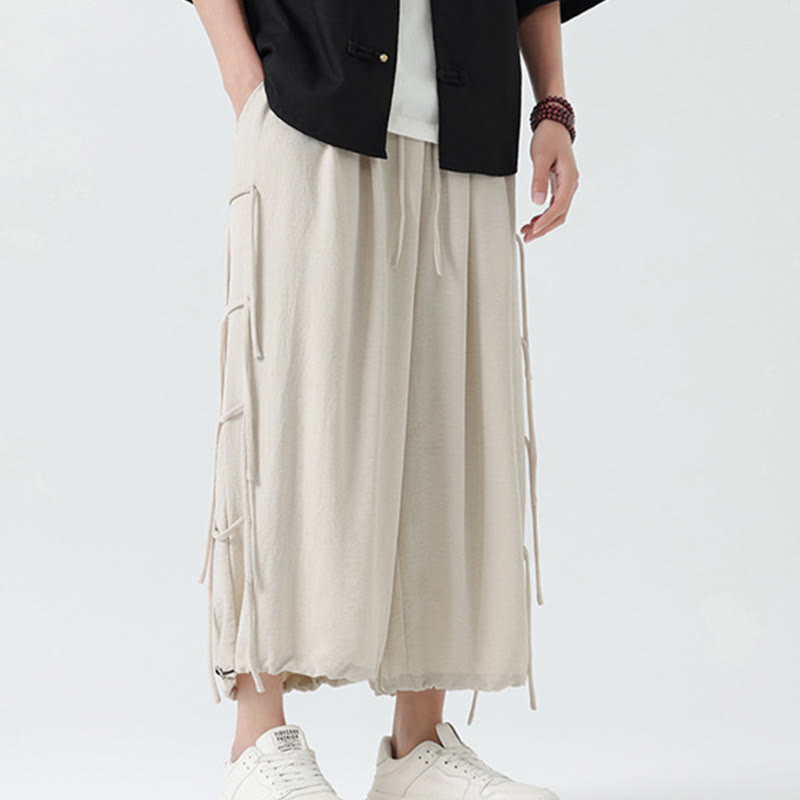 Buddha Stones Lässige, lockere Spandex-Hose mit Lanyard-Design und Taillenseil für Herren in der Länge 7–8 mit Taschen - image 28