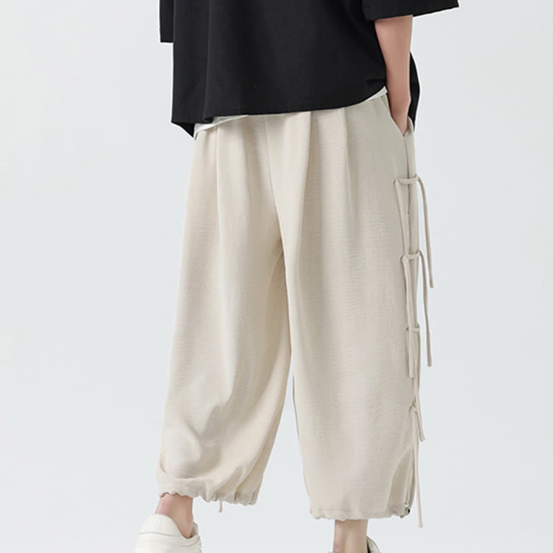Buddha Stones Lässige, lockere Spandex-Hose mit Lanyard-Design und Taillenseil für Herren in der Länge 7–8 mit Taschen - image 24