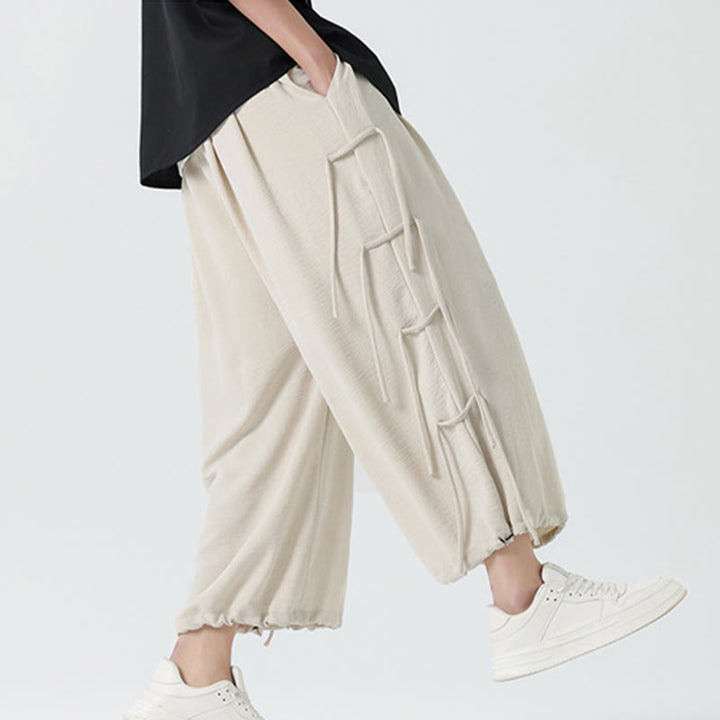 Buddha Stones Lässige, lockere Spandex-Hose mit Lanyard-Design und Taillenseil für Herren in der Länge 7–8 mit Taschen - image 31