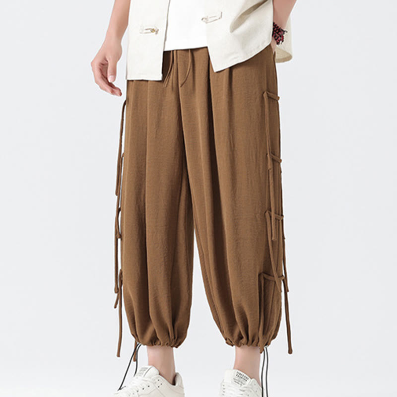 Buddha Stones Lässige, lockere Spandex-Hose mit Lanyard-Design und Taillenseil für Herren in der Länge 7–8 mit Taschen - image 38