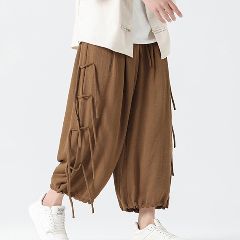 Buddha Stones Lässige, lockere Spandex-Hose mit Lanyard-Design und Taillenseil für Herren in der Länge 7–8 mit Taschen - image 37