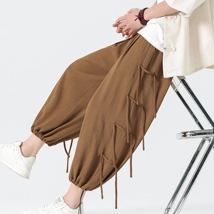 Buddha Stones Lässige, lockere Spandex-Hose mit Lanyard-Design und Taillenseil für Herren in der Länge 7–8 mit Taschen - image 40