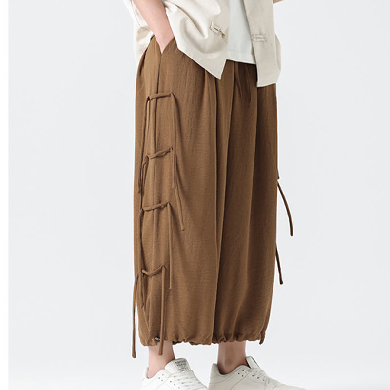 Buddha Stones Lässige, lockere Spandex-Hose mit Lanyard-Design und Taillenseil für Herren in der Länge 7–8 mit Taschen - image 35