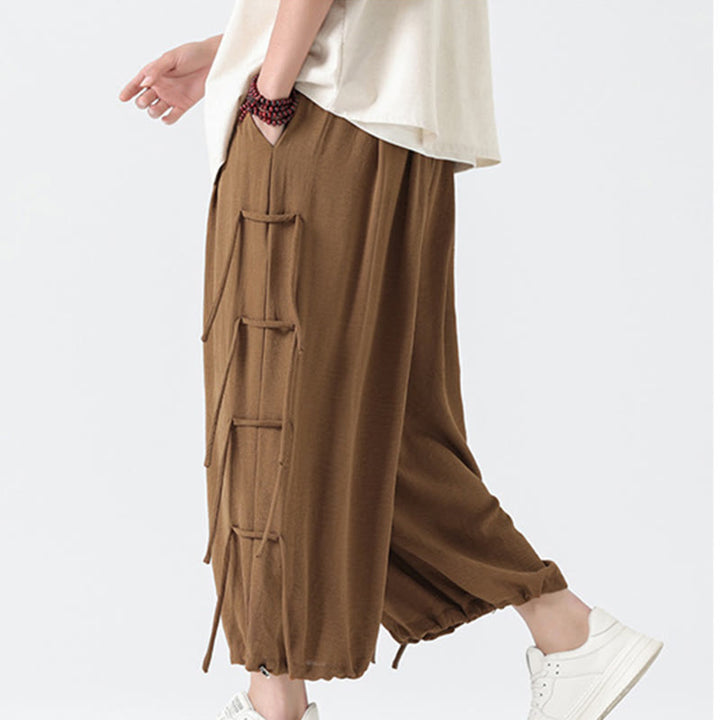 Buddha Stones Lässige, lockere Spandex-Hose mit Lanyard-Design und Taillenseil für Herren in der Länge 7–8 mit Taschen - image 39