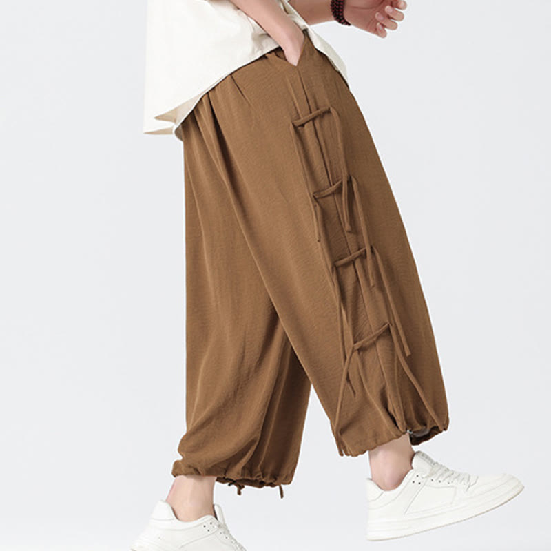 Buddha Stones Lässige, lockere Spandex-Hose mit Lanyard-Design und Taillenseil für Herren in der Länge 7–8 mit Taschen - image 34