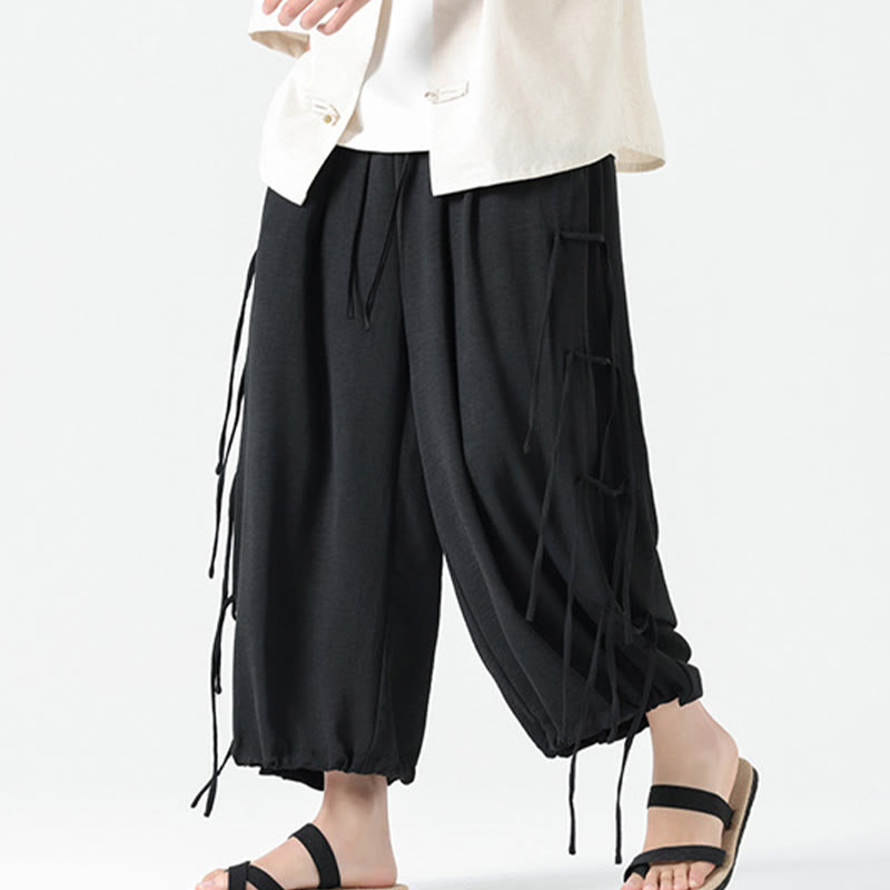 Buddha Stones Lässige, lockere Spandex-Hose mit Lanyard-Design und Taillenseil für Herren in der Länge 7–8 mit Taschen - Schwarz - US/ UK/AU46,EU56 (5XL) - image 1