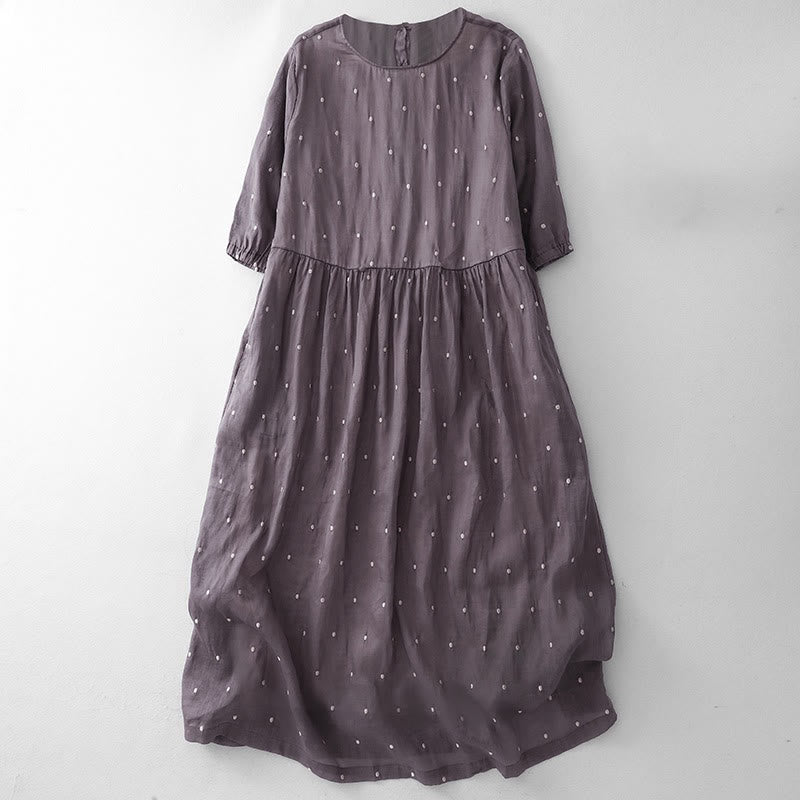 Buddha Stones Midikleid aus Baumwolle und Leinen mit halblangen Ärmeln, Knopfleiste hinten und Punktmuster und Taschen - Mittelgroße Orchidee - US8-10, UK/AU12-14, EU40-42 (2XL) - image 1