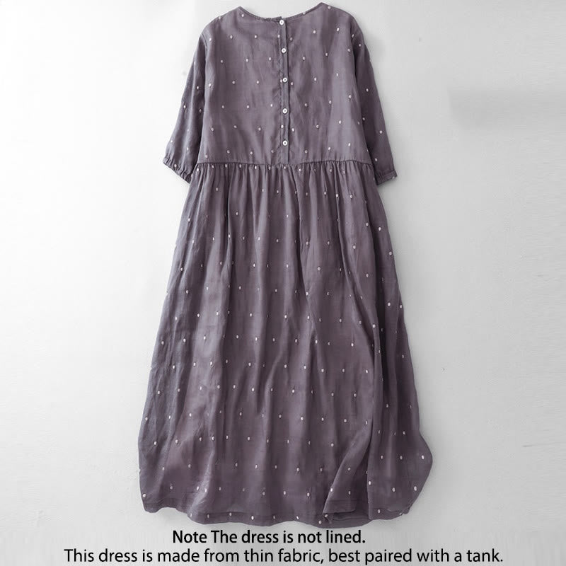Buddha Stones Midikleid aus Polyester mit Rückenknopfleiste, Punktmuster, halben Ärmeln und Taschen - image 1