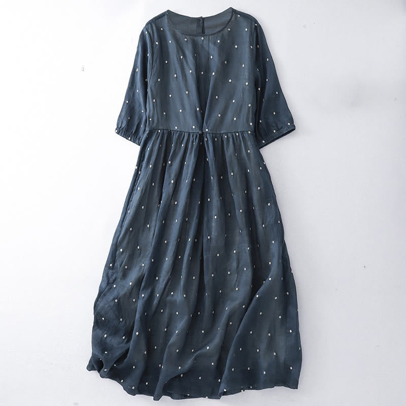 Buddha Stones Midikleid aus Polyester mit Rückenknopfleiste, Punktmuster, halben Ärmeln und Taschen - Mitternachtsblau - US12, UK/AU16, EU44 (2XL) - image 4