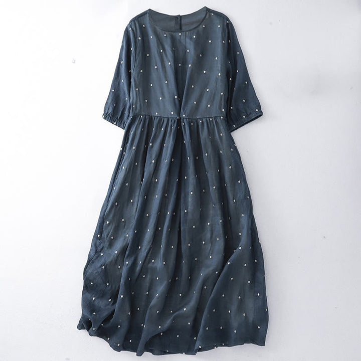 Buddha Stones Midikleid aus Polyester mit Rückenknopfleiste, Punktmuster, halben Ärmeln und Taschen - Mitternachtsblau - US12, UK/AU16, EU44 (2XL) - image 4