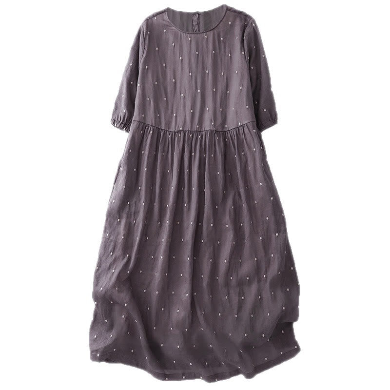 Buddha Stones Midikleid aus Polyester mit Rückenknopfleiste, Punktmuster, halben Ärmeln und Taschen - image 3