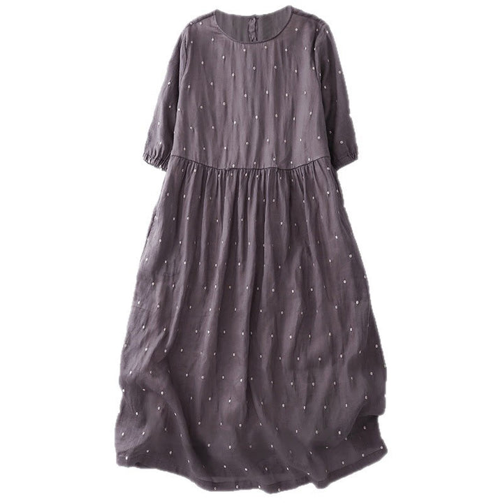 Buddha Stones Midikleid aus Polyester mit Rückenknopfleiste, Punktmuster, halben Ärmeln und Taschen - image 3