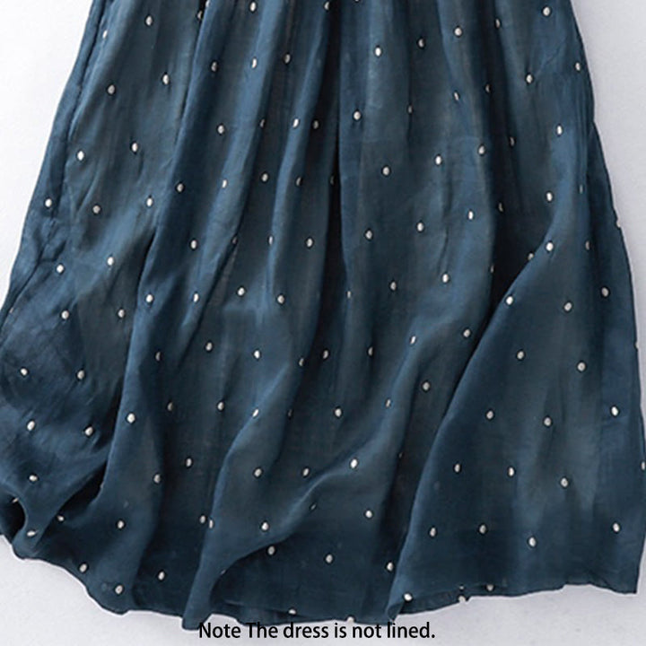 Buddha Stones Midikleid aus Baumwolle und Leinen mit halblangen Ärmeln, Knopfleiste hinten und Punktmuster und Taschen - image 5