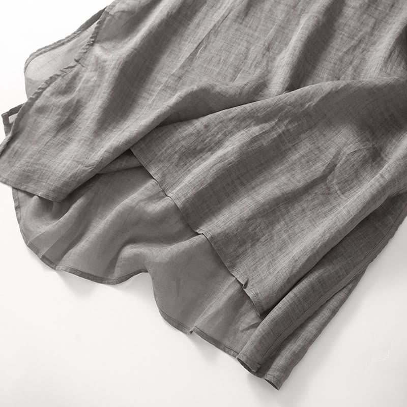 Buddha Stones – Lässiges Midikleid aus Baumwolle und Leinen mit Stickerei, geteilten Dreiviertelärmeln - image 17